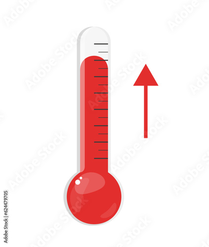 
Vector illustration of hot temperature thermometer with arrow up sign. Vector illustration in a flat style. isolated on white background.
