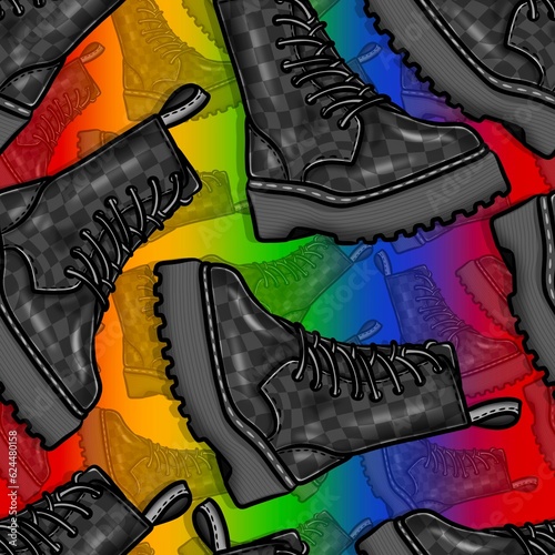 Pride rainbow boots seamless design, repeating pattern fro-or printing 