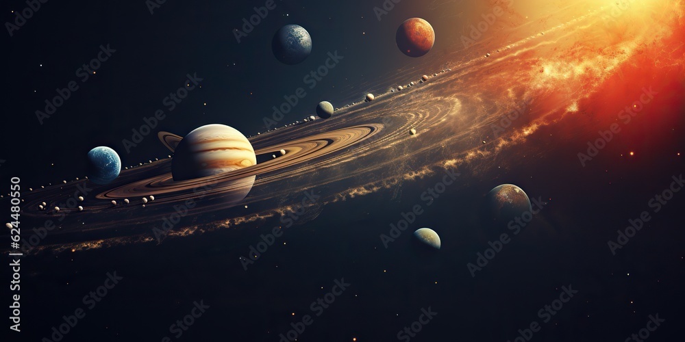AI Generated. AI Generative. Solar system universe galaxy space planets poster background decoration. Graphic Art - obrazy, fototapety, plakaty 