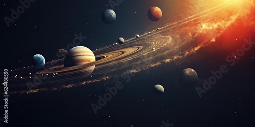 Fototapeta Naklejka Na Ścianę i Meble -  AI Generated. AI Generative. Solar system universe galaxy space planets poster background decoration. Graphic Art