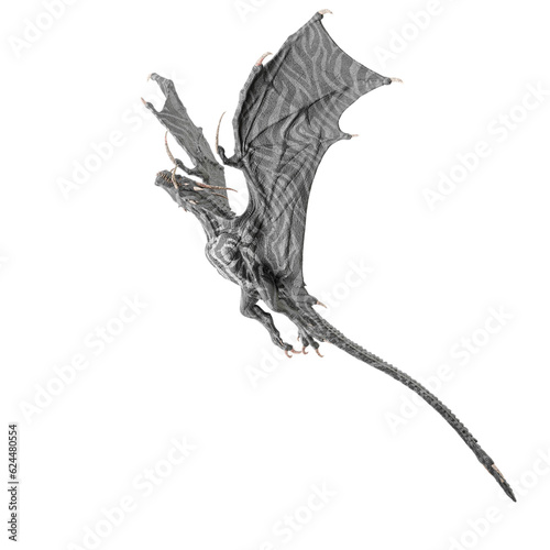 dragon is flying up on side view
