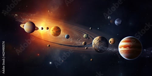 AI Generated. AI Generative. Solar system universe galaxy space planets poster background decoration style