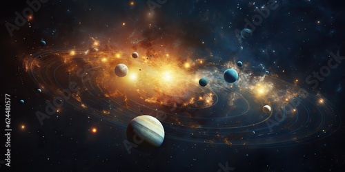 AI Generated. AI Generative. Solar system universe galaxy space planets poster background decoration. Graphic Art