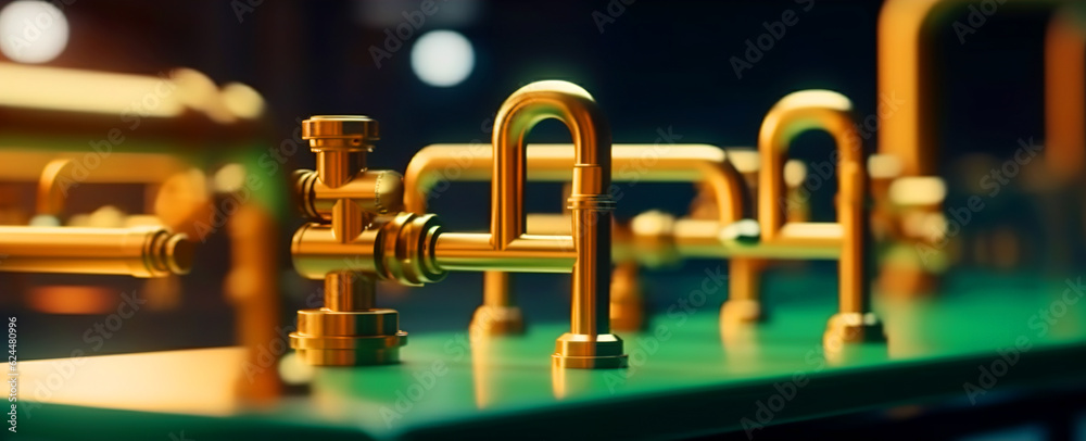 Industrial plant background with shiny pipes. Generated AI.