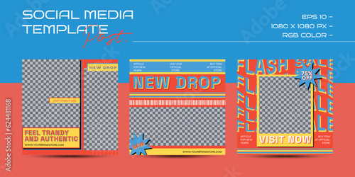 Linear vaporwave instagram post templates. Social media set design. Abstract retro aesthetic groovy backgrounds pack