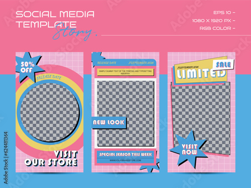Linear vaporwave instagram post templates. Social media set design. Abstract retro aesthetic groovy backgrounds pack