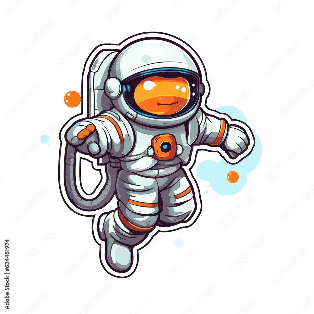 sticker with cute little astronaut in a space suit, adorable characters, ai tools generated image
