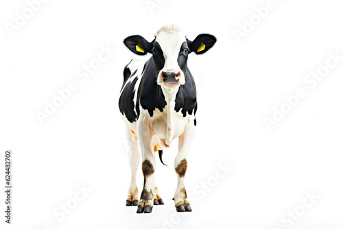 Portrait of a cow. Spotted cow looking at camera against white background. generative ai photo