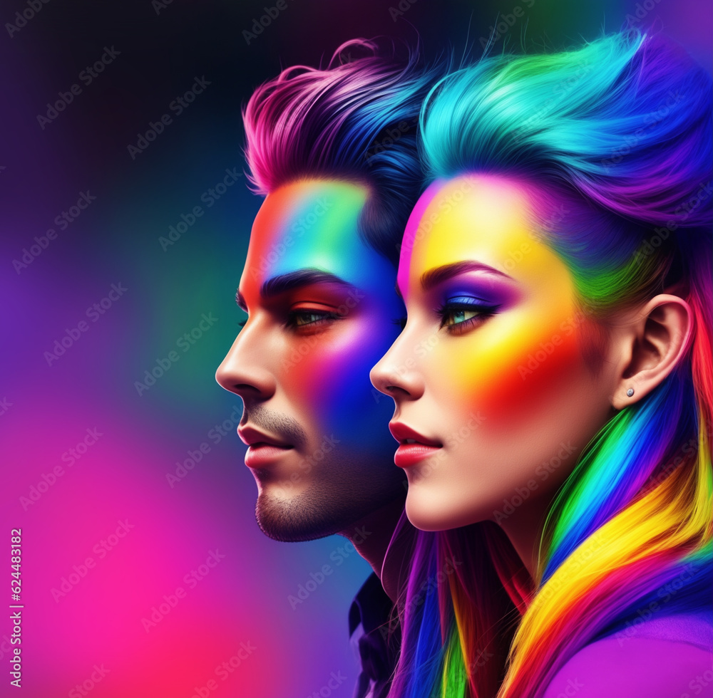 Man and Woman with colorful rainbow pride makeup Man and Woman with colorful rainbow pride makeup