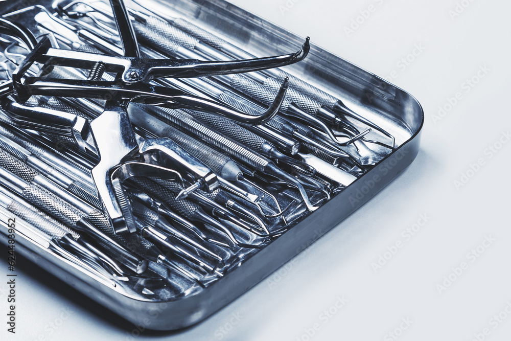 Closeup of different dental tools on dentist workplace Closeup of different dental tools on dentist workplace
