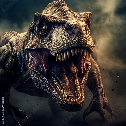Angry Tyrannosaurus Rex, T-Rex, looking to the camera, Predator Attack - AI generated  © Lulla