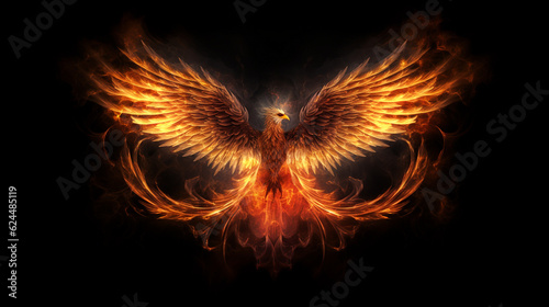 Mythical bird fire phoenix with wings spread out photo
