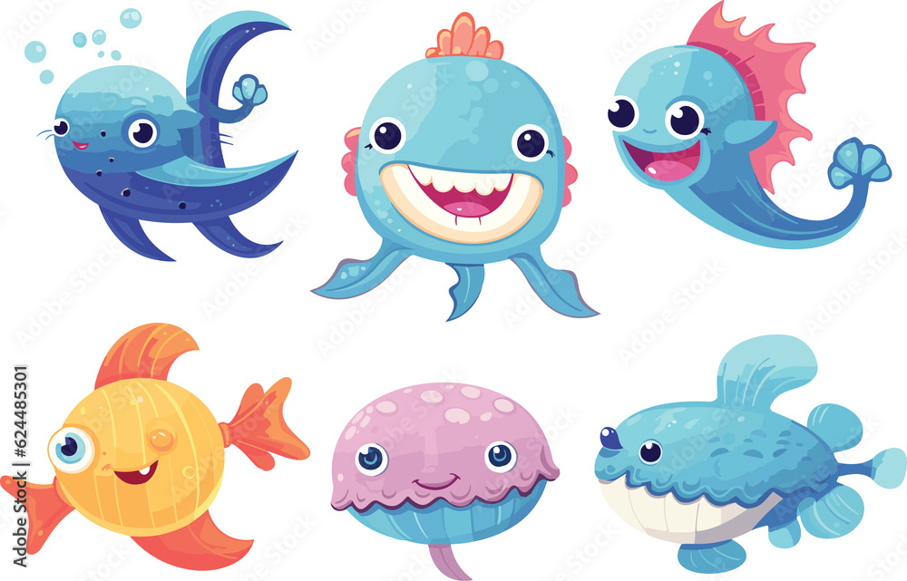 Fototapeta premium Big collection of underwater elements.GenerativeAI.