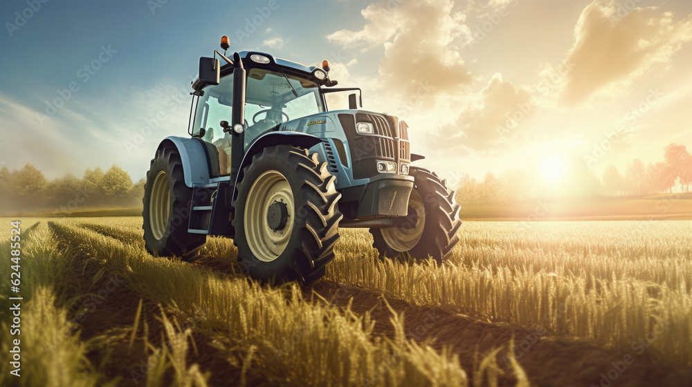 Outdoor Argiculture Environment with a Tractor on the Field Landscape Illustration Outdoor Argiculture Environment with a Tractor on the Field Landscape Illustration