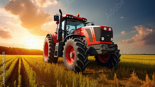 Outdoor Argiculture Environment with a Tractor on the Field Landscape Illustration © Marton