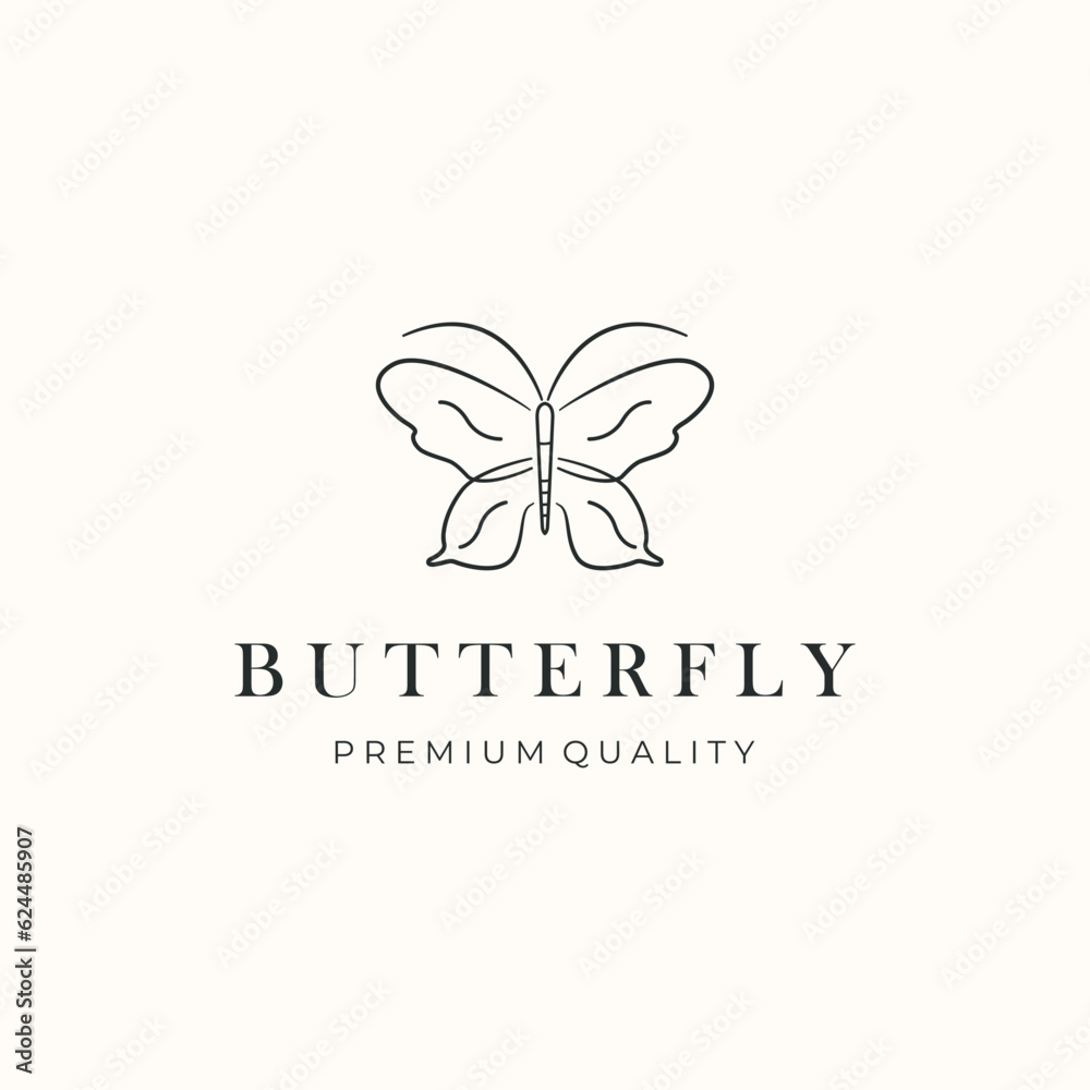 beauty butterfly line art logo vector minimalist illustration design, beauty bug animal logo design