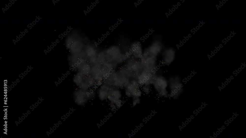Smoke cloud with sparks 3D animation, 4k with alpha channel for transparency Smoke cloud with sparks 3D animation, 4k with alpha channel for transparency