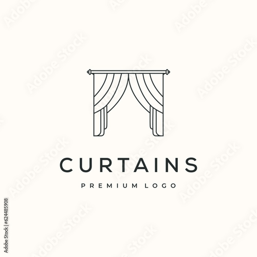 home curtain line art logo vector minimalist illustration design, style of curtain inside window logo design