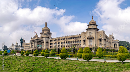 Fotografia, Obraz Largest legislative building in India - Vidhan Soudha , Bangalore with nice blue sky background