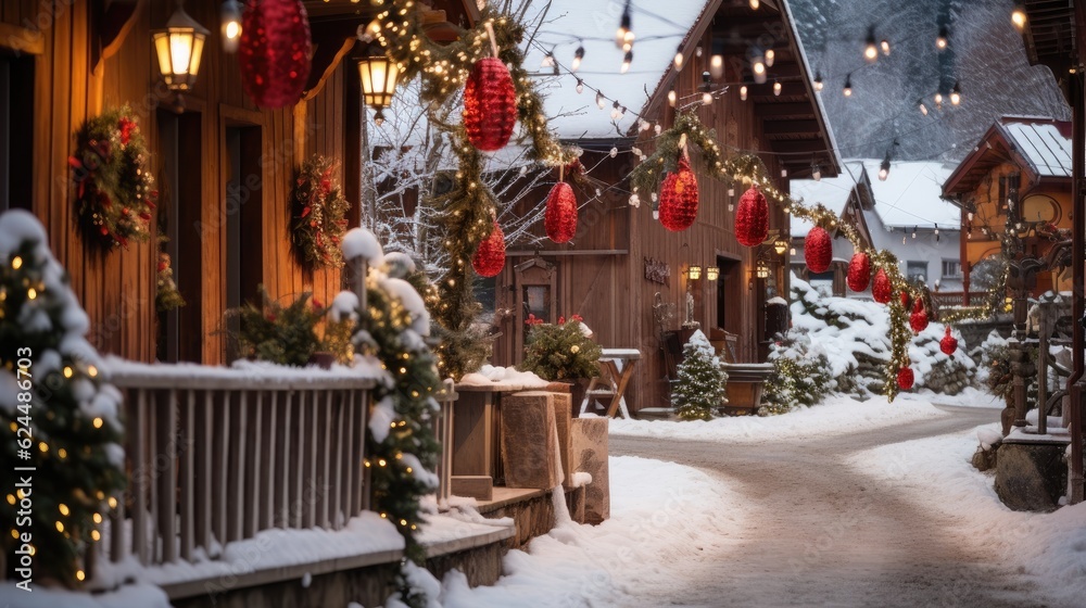 Christmas decorations in a small charming village
