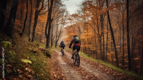 Forest cycling adventure in autumn season