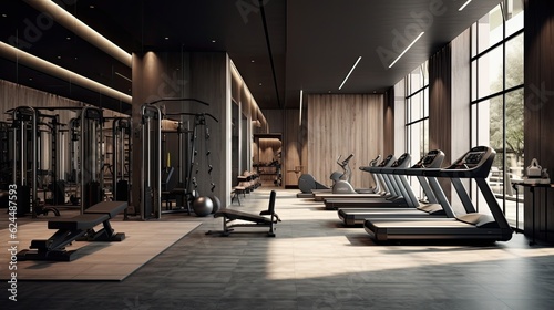 Modern gym equipment layout in a fitness center