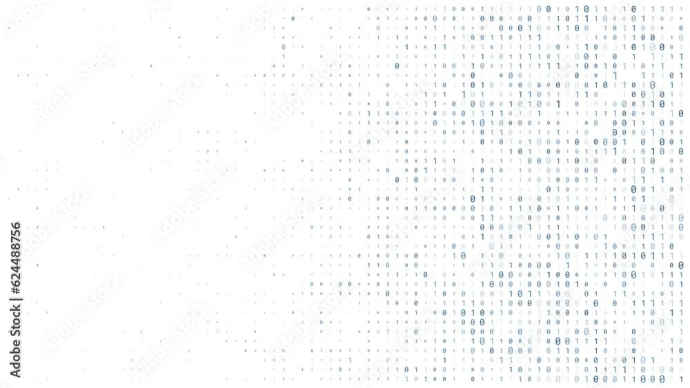 Loop animation of blue random digital data matrix of binary code numbers isolated on a white background with a text space. Seamless motion background for technology, cyberspace or big data concept