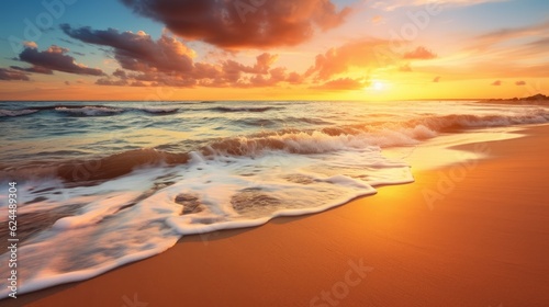 Tranquil beach with golden sands under the sunset © Neo