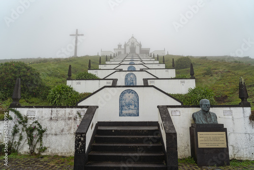 Beautiful black and white churches on Sao Miguel the Azores of Portugal. 