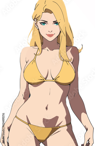 Sexy blonde girl in bikini swimwear summer illustration vector cartoon flat style isolated on white background.
