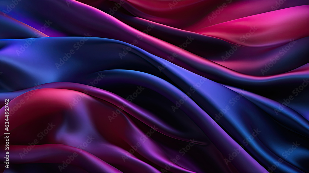 Obraz premium Black blue violet purple maroon red magenta silk satin, Color gradient, Abstract background, Drapery, curtain, Folds, Shiny fabric, Glow glitter neon electric light metallic, Line stripe