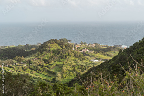 View over land and sea in the Azores, Sao Miguel.