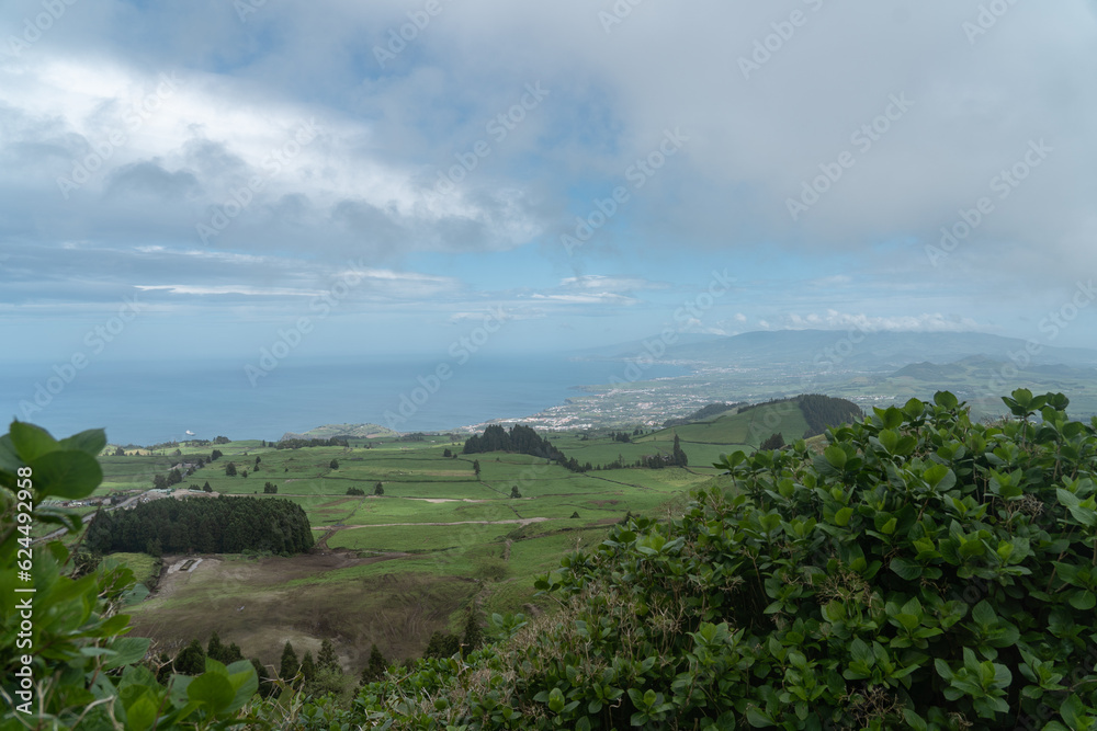Beautiful green landscape of Sao Miguel Island in the Azores, Portugal.