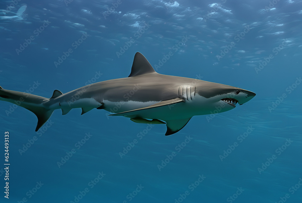 Haifisch unter Wasser - KI generierte Illustration Haifisch unter Wasser - KI generierte Illustration