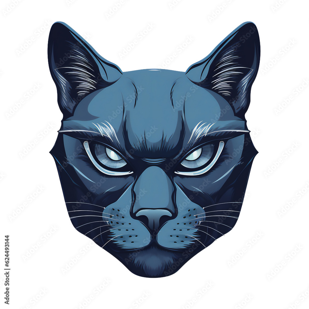 Naklejka premium Blue cougar logo. A striking portrayal of a black panther, exuding power and mystery, with its intense gaze and sleek, dark fur