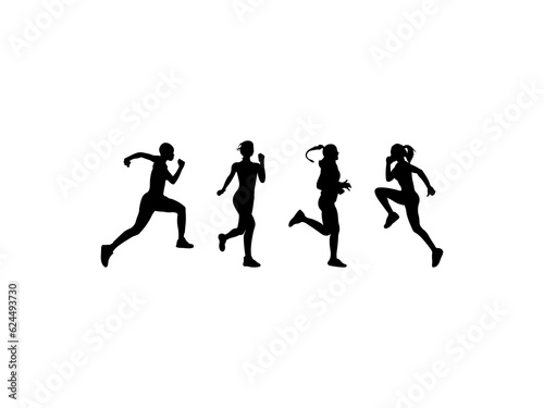 Running Woman Set Silhouette Design
