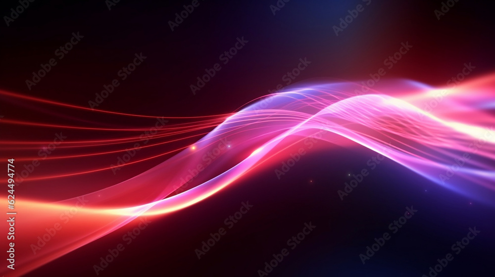Naklejka premium abstract futuristic background with gold PINK blue glowing neon moving high speed wave lines and bokeh lights. Data transfer concept Fantastic wallpaper, Generative Ai
