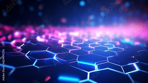 abstract futuristic background with pink blue glowing neon moving high speed wave lines honeycomb and bokeh lights. Data transfer concept Fantastic wallpaper, Generative Ai