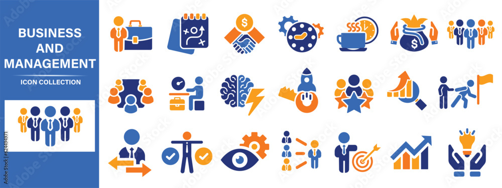 Business, data analysis, organization management and technology icon set. Teamwork, strategy, planning, marketing, cloud technology, data analysis, employee icon set. Icons vector collection Business, data analysis, organization management and technology icon set. Teamwork, strategy, planning, marketing, cloud technology, data analysis, employee icon set. Icons vector collection
