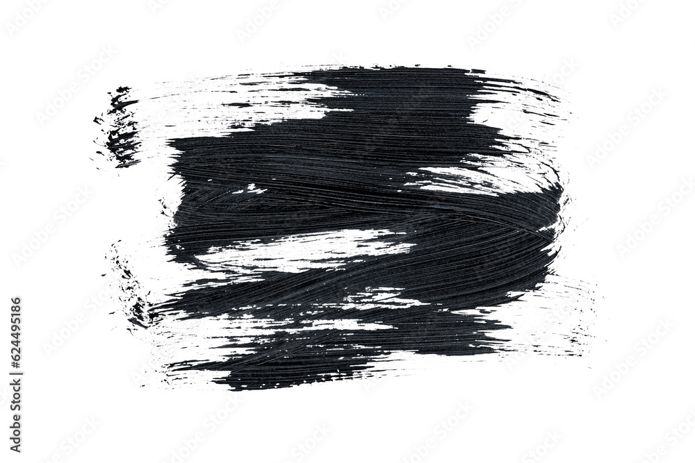 Black acrylic paint, ink brush stroke, brush, line, art. Clean artistic design stripe elements. Isolated Hand Drawn PNG Texture. Transparent background.