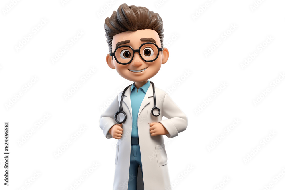 3D Cartoon Doctor Character on Transparent Background. AI