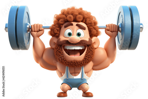 Strong Weightlifter 3D Cartoon Character on Transparent Background. AI