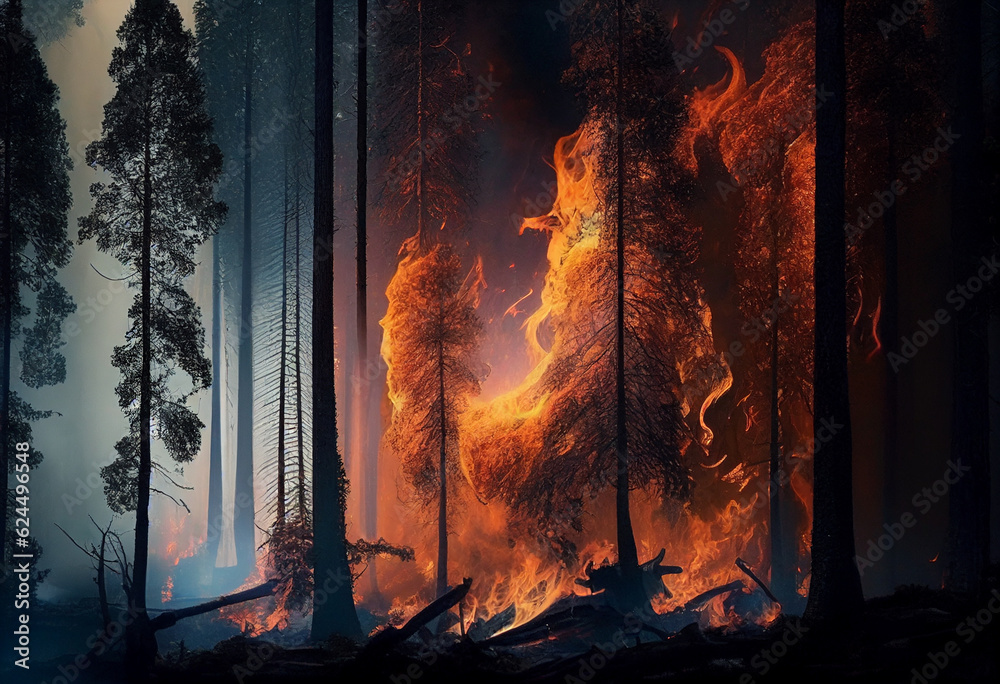 Obraz premium Strong forest fire. AI Generated