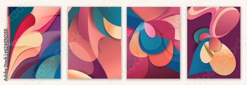 Geometric and futuristic creative design poster banner template set. 3D business illustration in modern trendy colors. Geometrical card Brochure or cover. Presentation with copy space