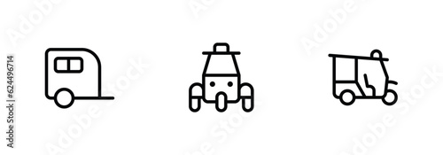 Rickshaw, tricycle, auto rickshaw icon. vector illustration. linear Editable Stroke. Line, Solid, Flat Line, thin style and Suitable for Web Page, Mobile App, UI, UX design.