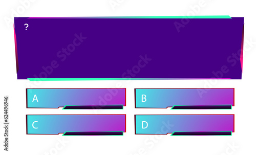 Vector template question and answers neon style for quiz game, exam, tv show, school, examination test. Illustration 10 eps