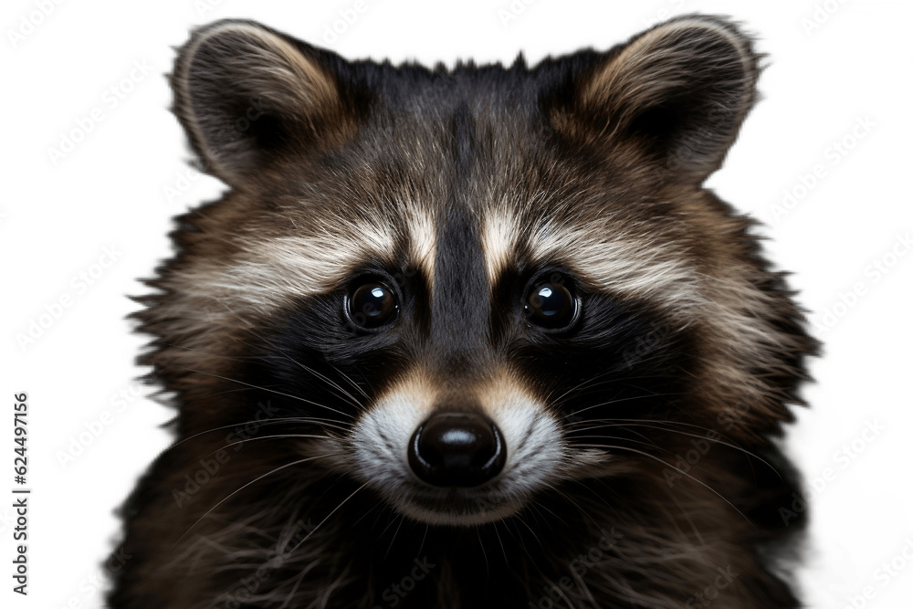 Young Raccoon Facing the Camera in a Headshot on a Transparent Background. AI
