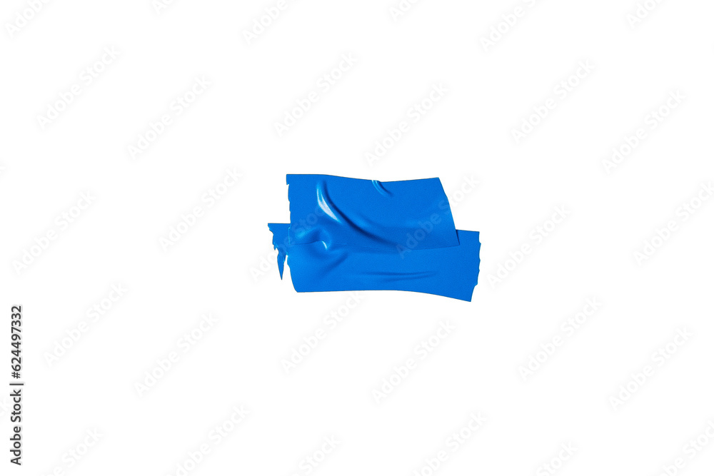 Fototapeta premium Isolated Blue wrinkled adhesive tape pieces. Strips of insulating tape on transparent background. PNG for design collage overlay. Torn plastic tape.