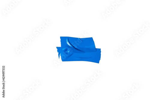Isolated Blue wrinkled adhesive tape pieces. Strips of insulating tape on transparent background. PNG for design collage overlay. Torn plastic tape.
