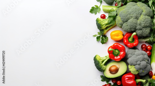 Healthy fruits and herbs decoration setting on white background and copy space for text.